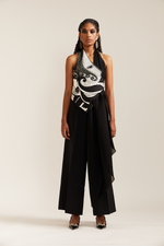 Load image into Gallery viewer, 1 Face Black &amp; Cream Drape Jacket Co-ord

