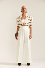 Load image into Gallery viewer, Cream Bricks Cutwork Cropped Jacket Co-ord
