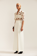 Load image into Gallery viewer, Cream Bricks Cutwork Cropped Jacket Co-ord
