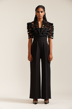 Load image into Gallery viewer, Black Bricks Cutwork Cropped Jacket Co-ord

