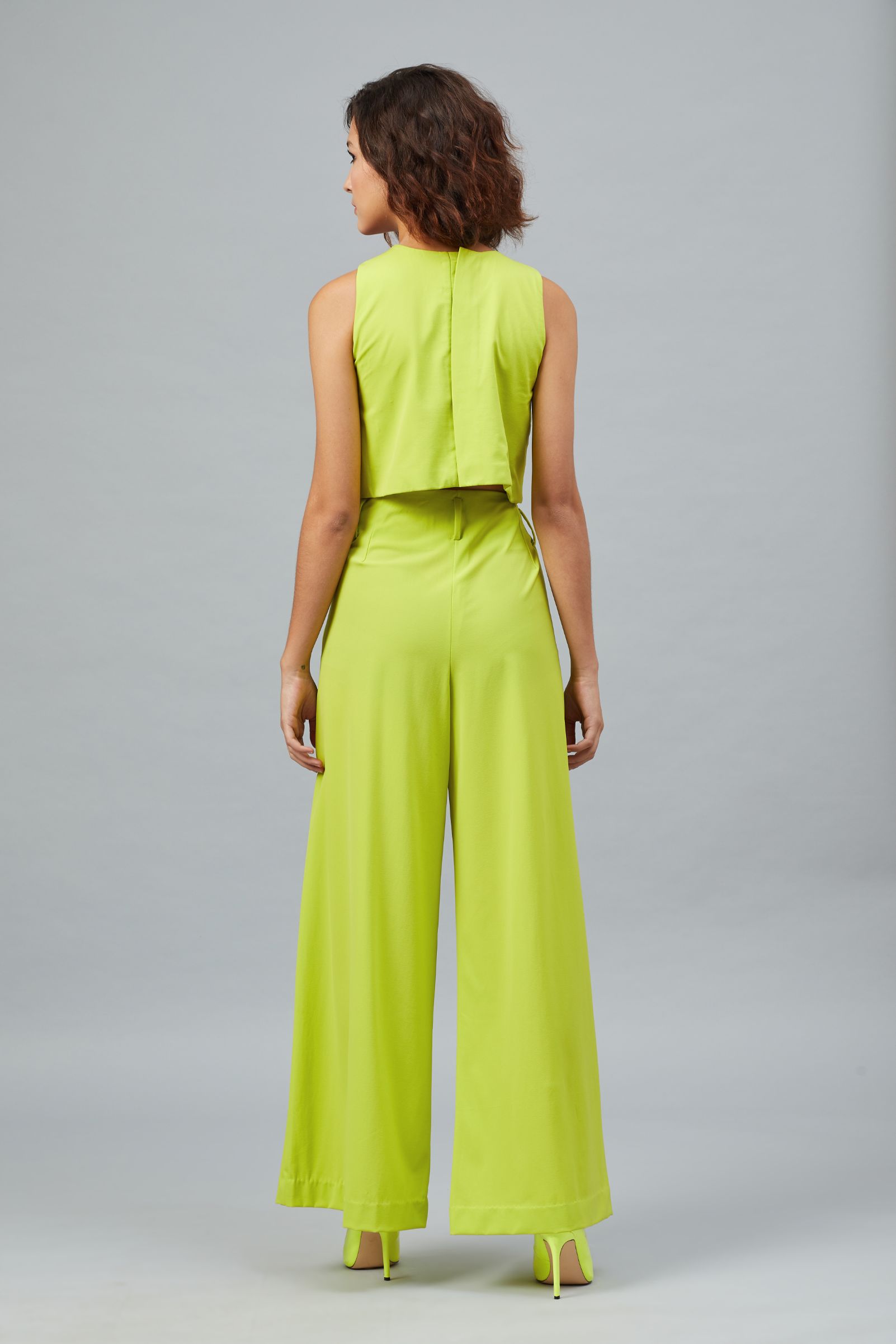 S.H. RAZA MULTI COLOURED CROPPED TOP WITH PARROT GREEN TROUSERS