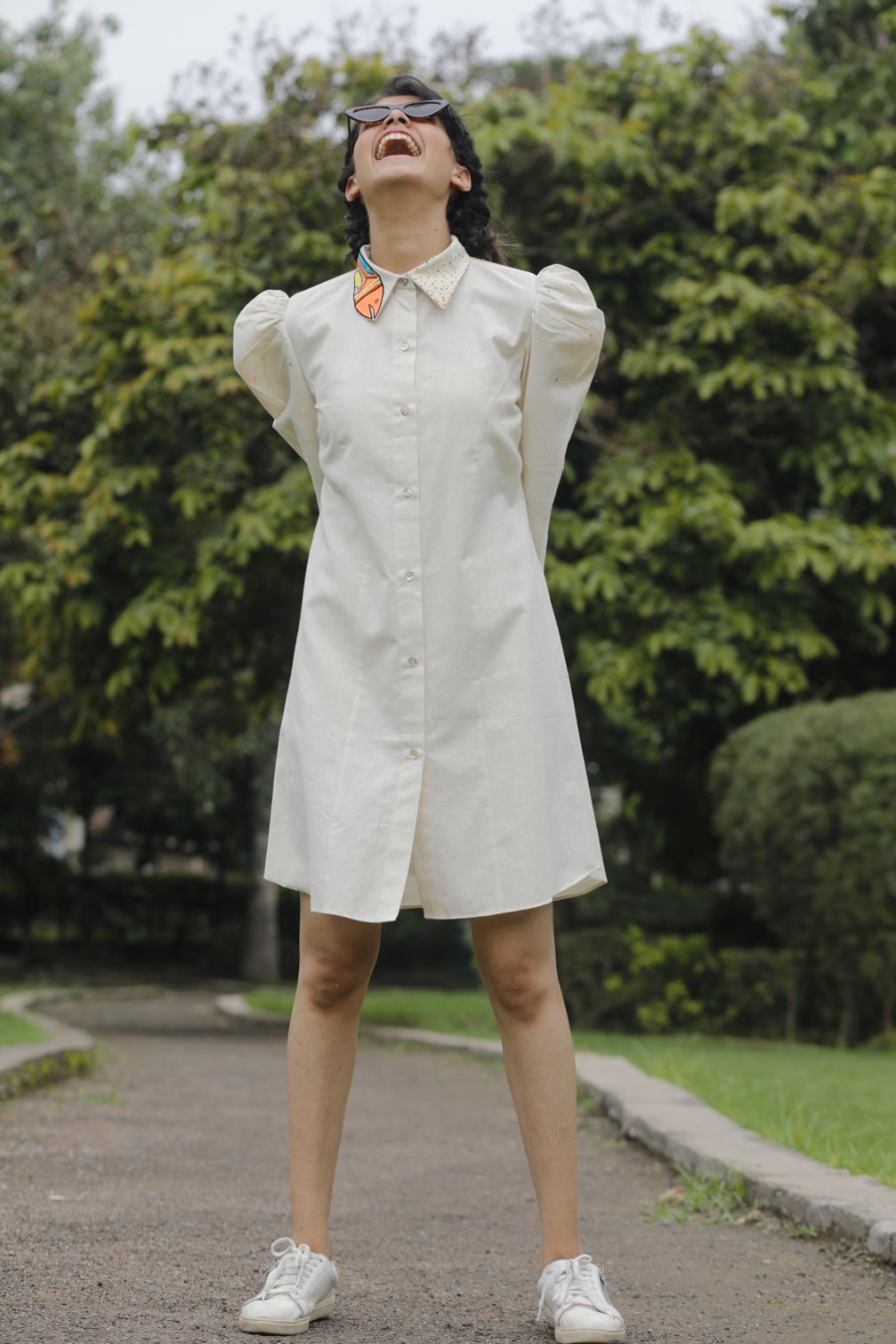 FISH SHIRT DRESS WITH PUFF SLEEVES