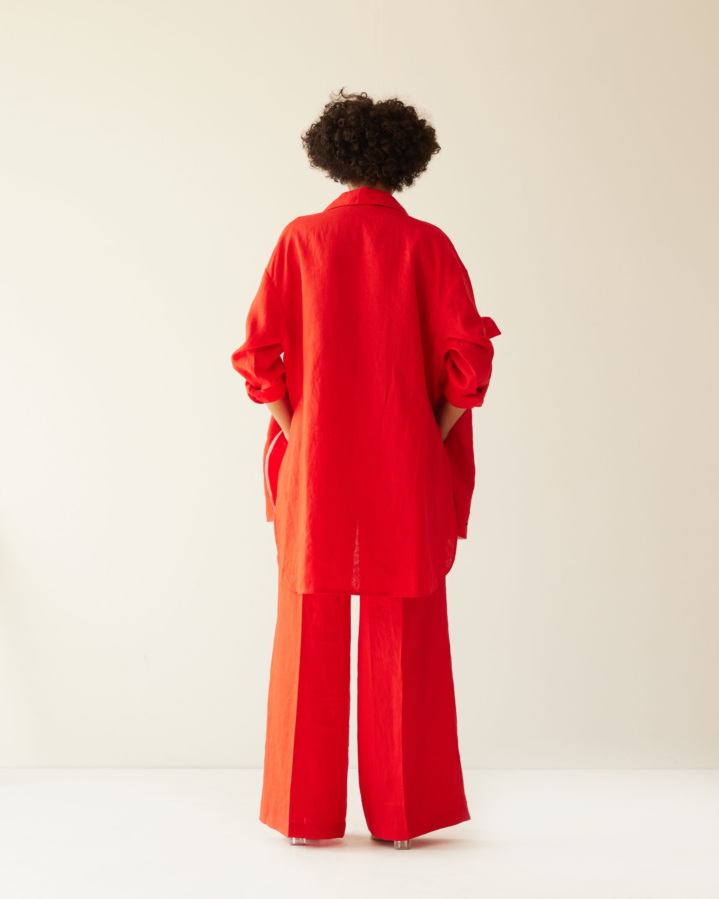 RED LINEN FACE OVERSIZED CO-ORD SET