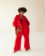 Load image into Gallery viewer, RED LINEN FACE OVERSIZED CO-ORD SET
