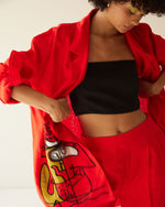 Load image into Gallery viewer, RED LINEN FACE OVERSIZED CO-ORD SET
