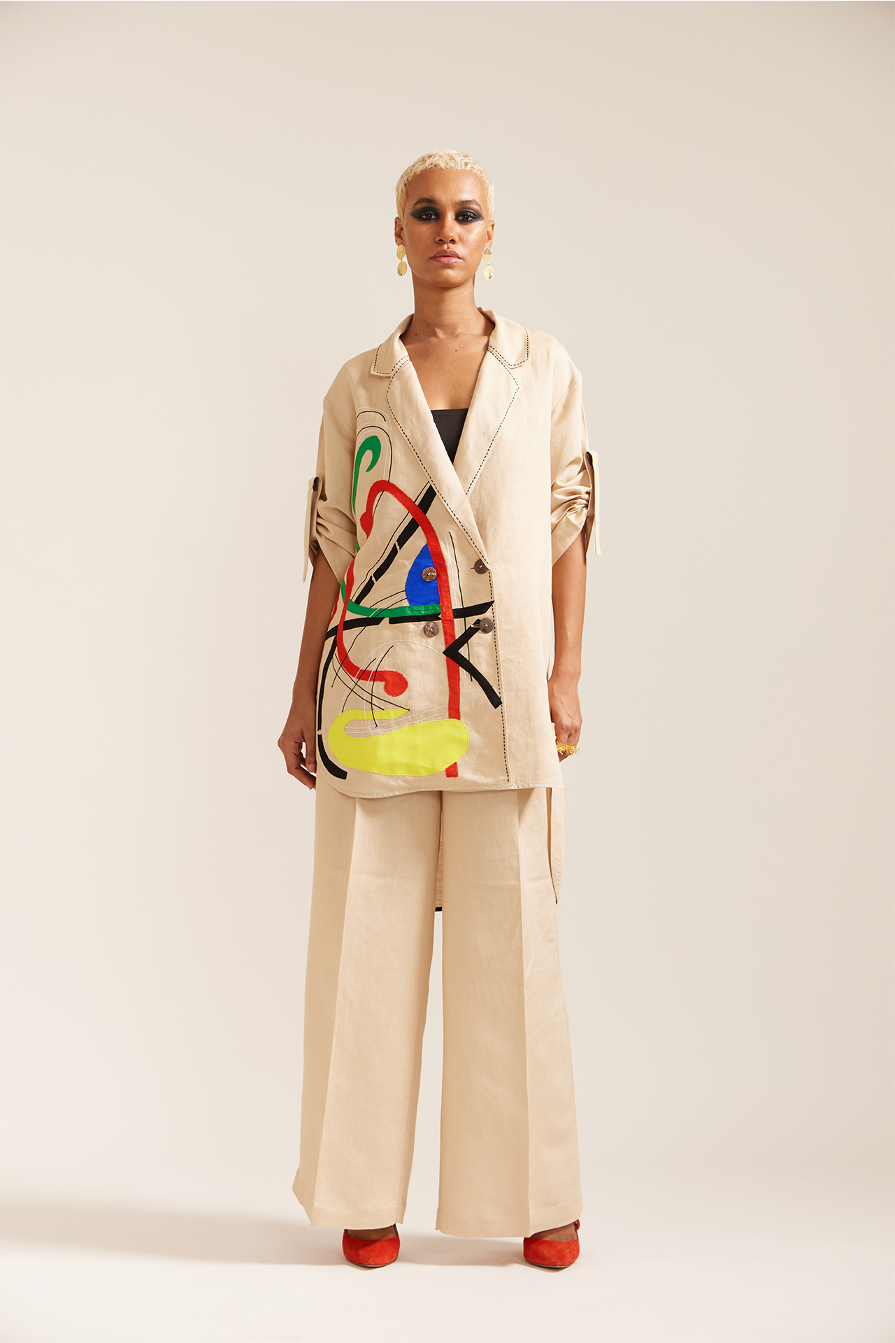 Paint Stain Linen Shirt Fit Jacket Co-ord