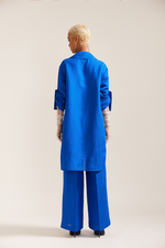 Load image into Gallery viewer, Royal Blue Picasso Face Linen Shirt Fit Co-ord
