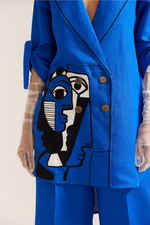 Load image into Gallery viewer, Royal Blue Picasso Face Linen Shirt Fit Co-ord
