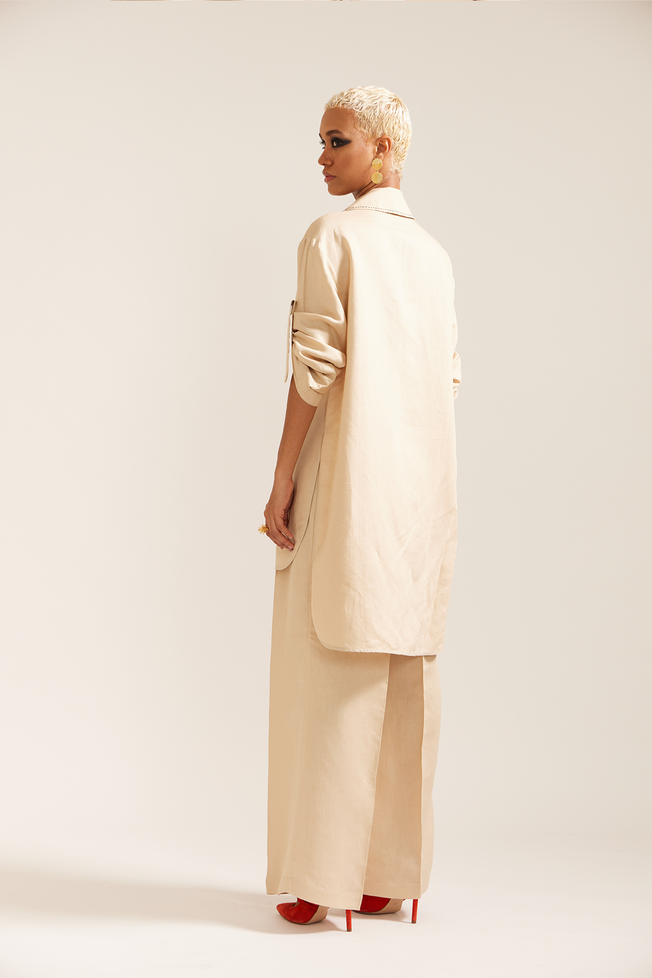 Paint Stain Linen Shirt Fit Jacket Co-ord