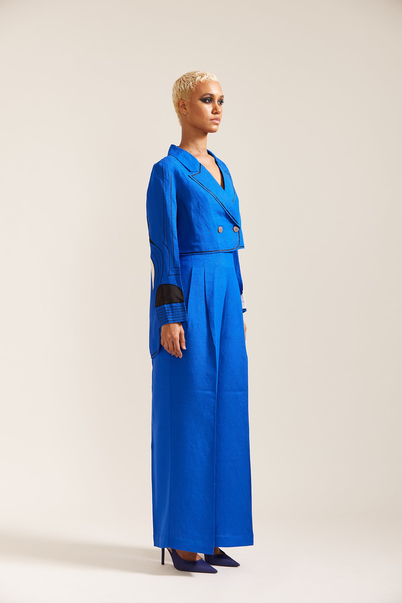 Royal Blue Raza Linen Cropped Jacket Co-ord