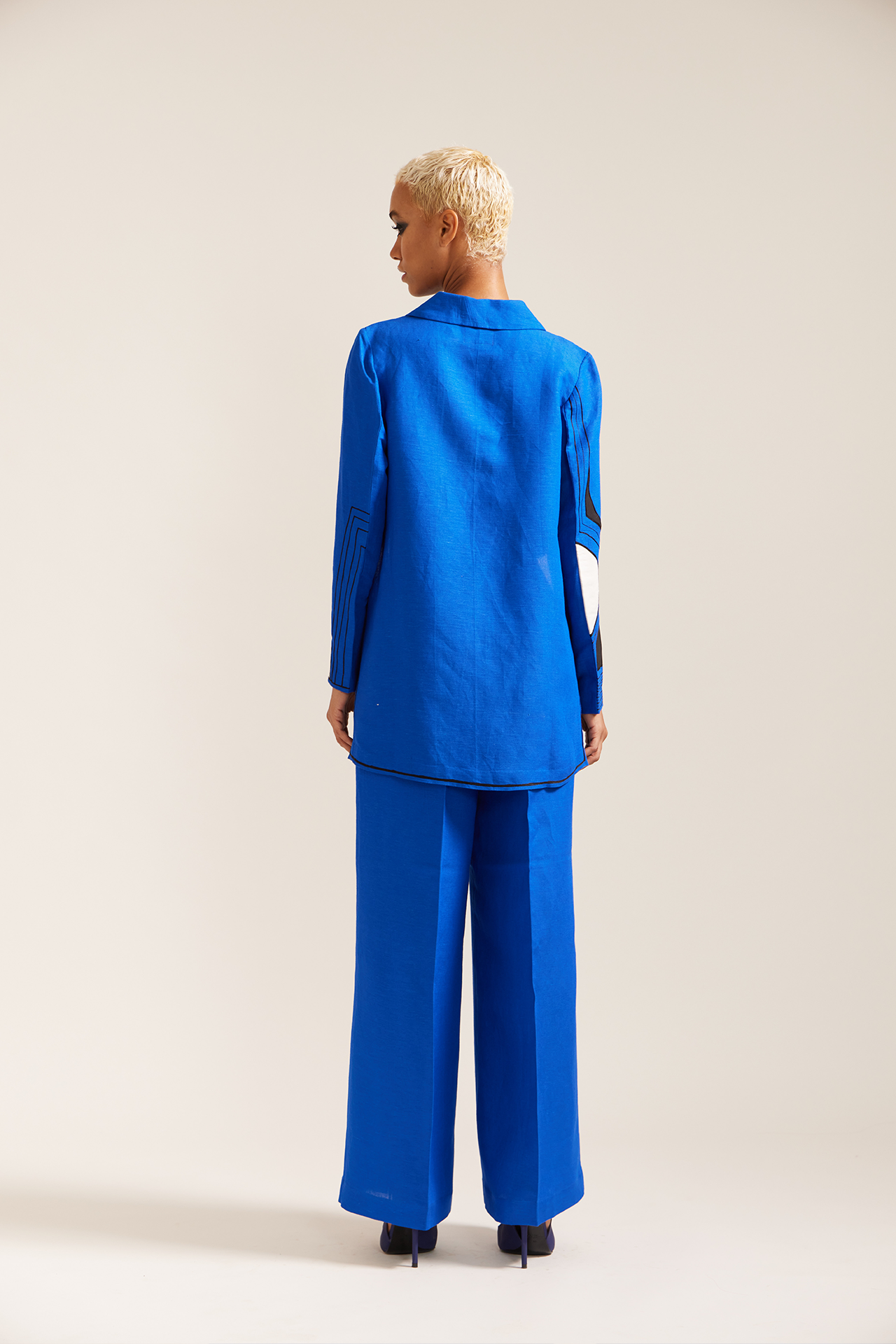 Royal Blue Raza Linen Cropped Jacket Co-ord