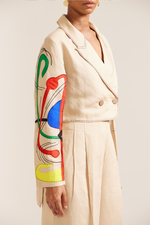 Load image into Gallery viewer, Paint Stain Linen Cropped Jacket Co-ord
