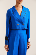 Load image into Gallery viewer, Royal Blue Raza Linen Cropped Jacket Co-ord
