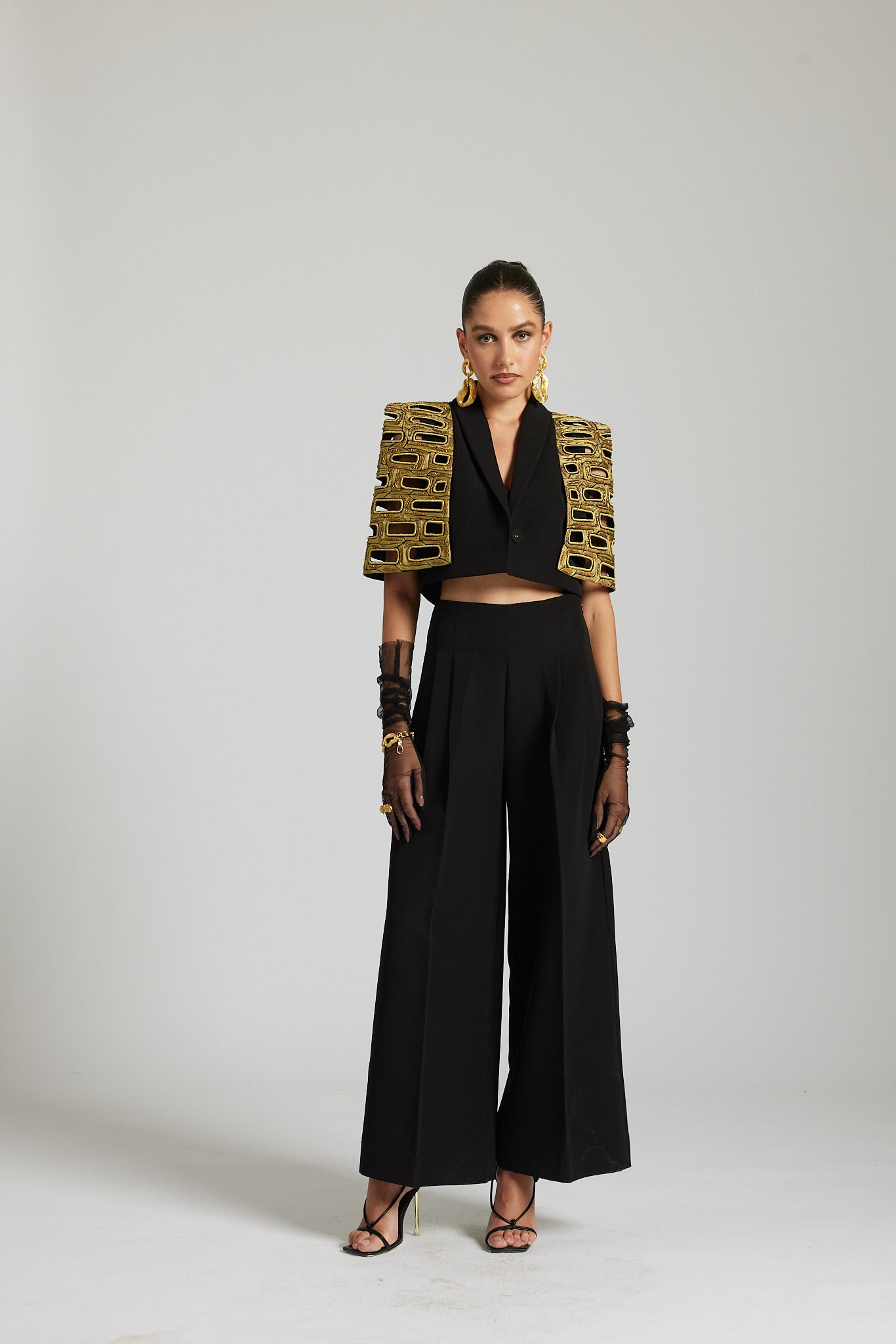 Metallic Bricks Capestyle Jacket with Trousers