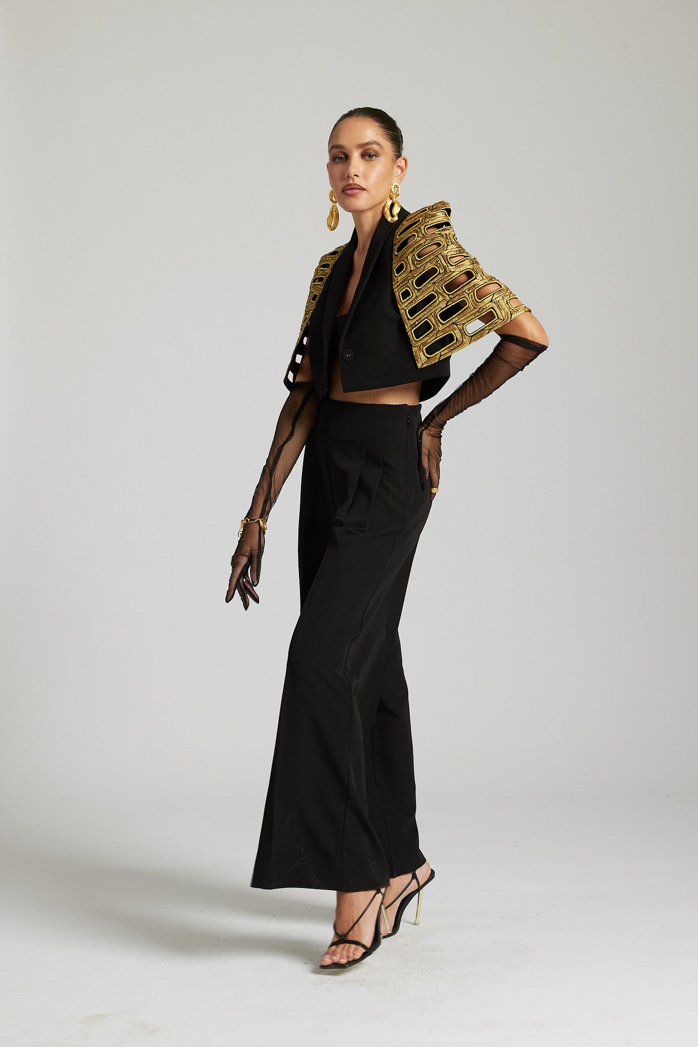 Metallic Bricks Capestyle Jacket with Trousers
