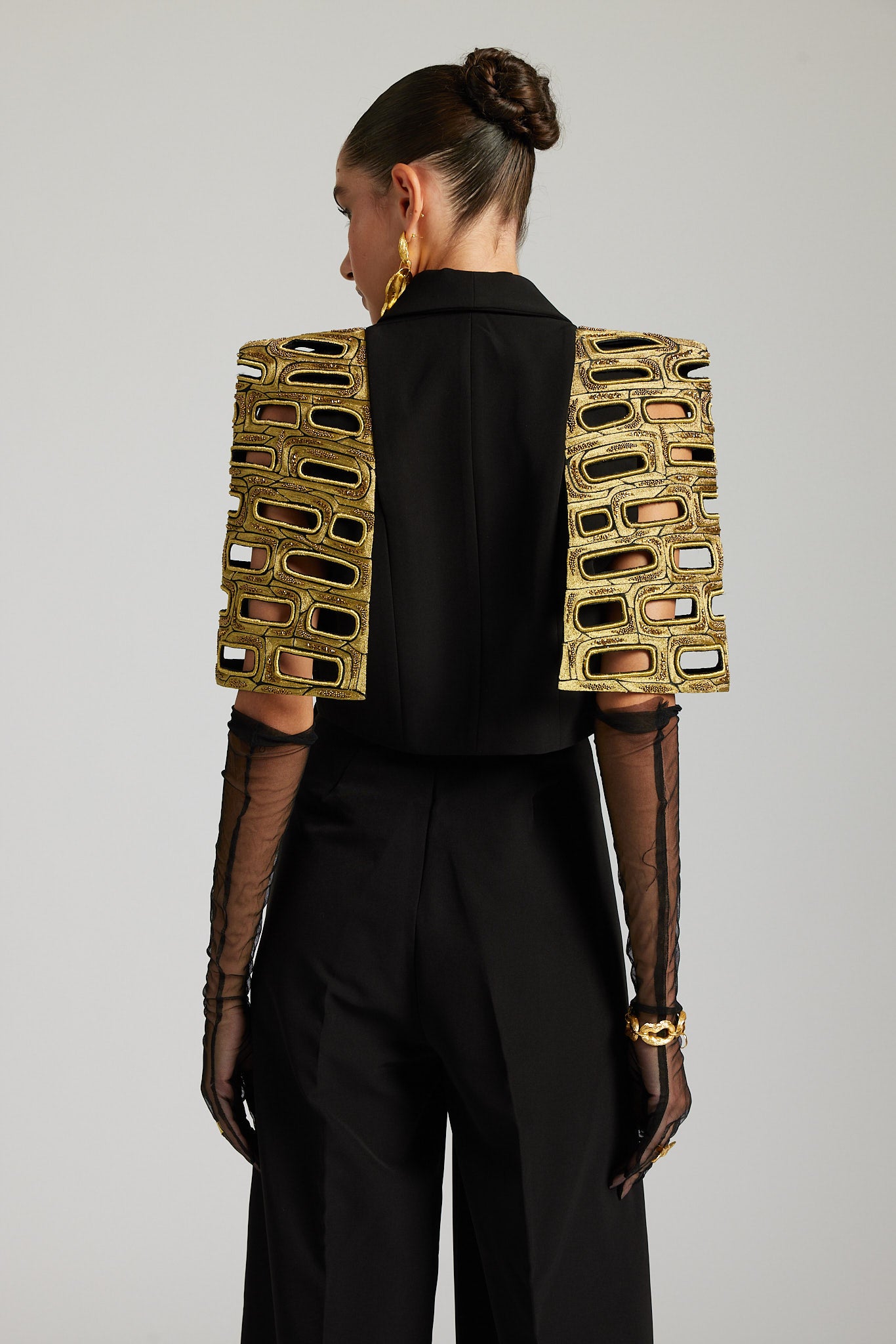 Metallic Bricks Capestyle Jacket with Trousers