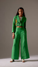 Load image into Gallery viewer, Green Linen High Low Face Jacket Co-ord
