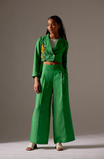 Load image into Gallery viewer, Green Linen High Low Face Jacket Co-ord
