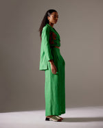 Load image into Gallery viewer, Green Linen High Low Face Jacket Co-ord
