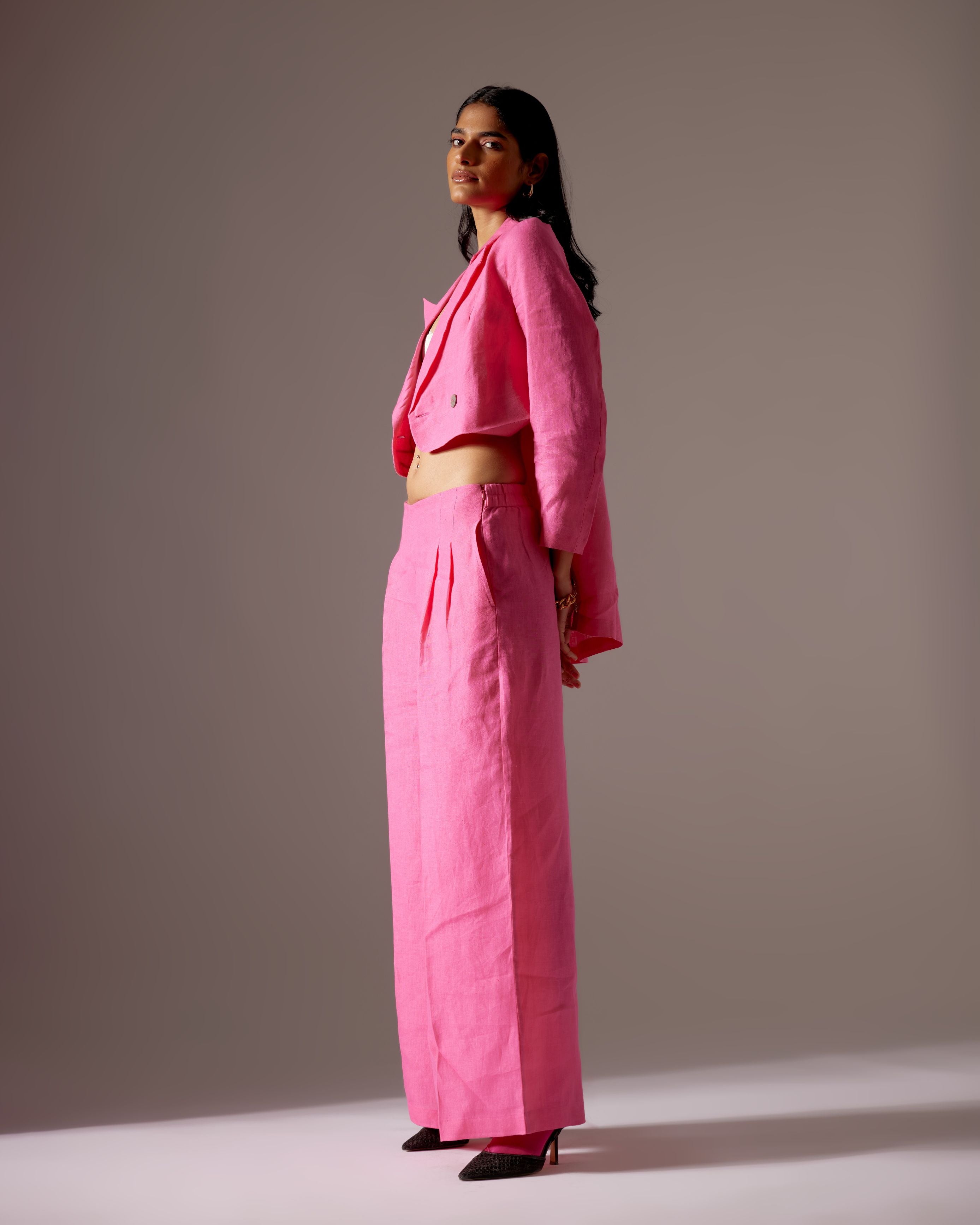 Pink Linen High Low Face Jacket Co-ord