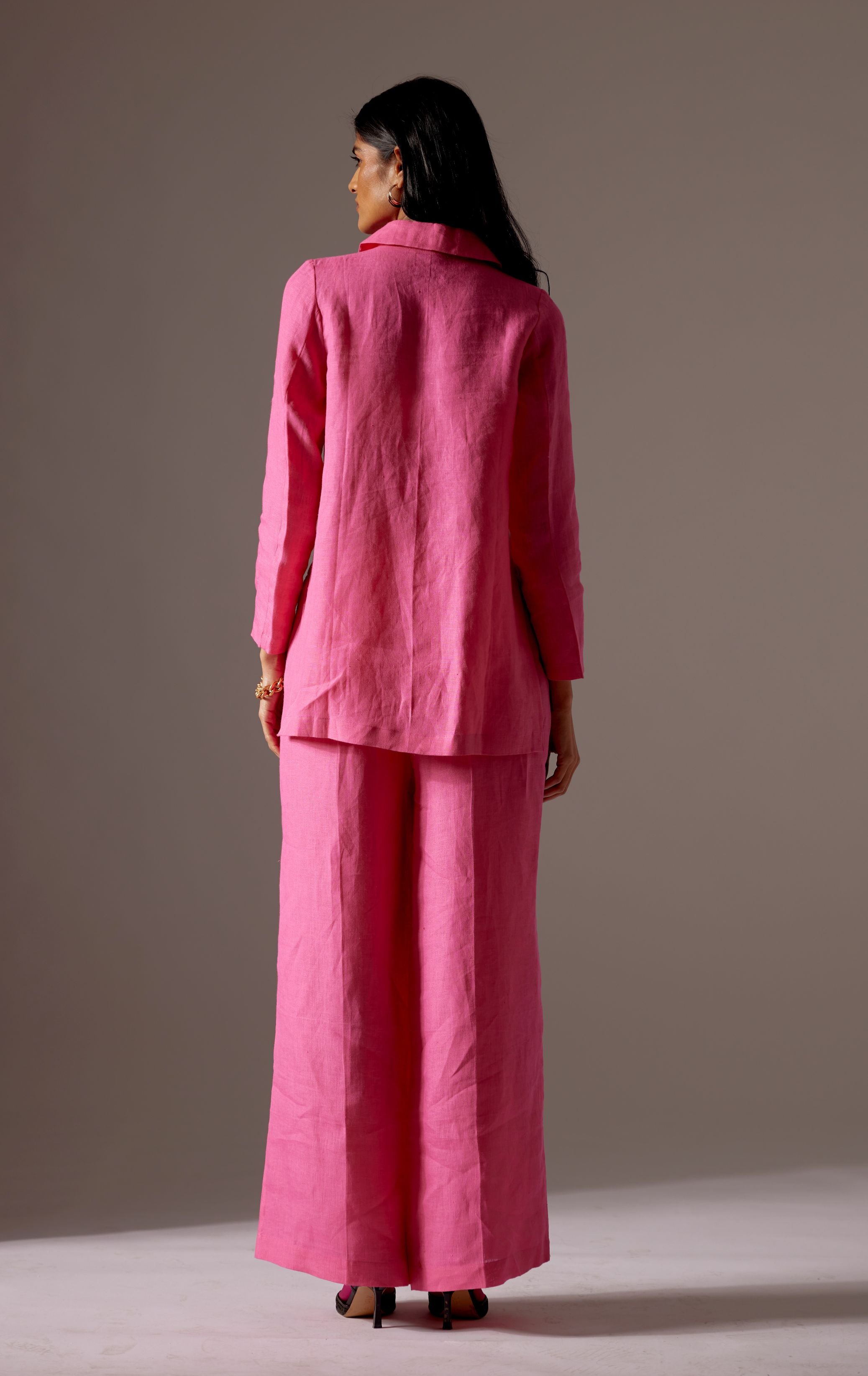 Pink Linen High Low Face Jacket Co-ord