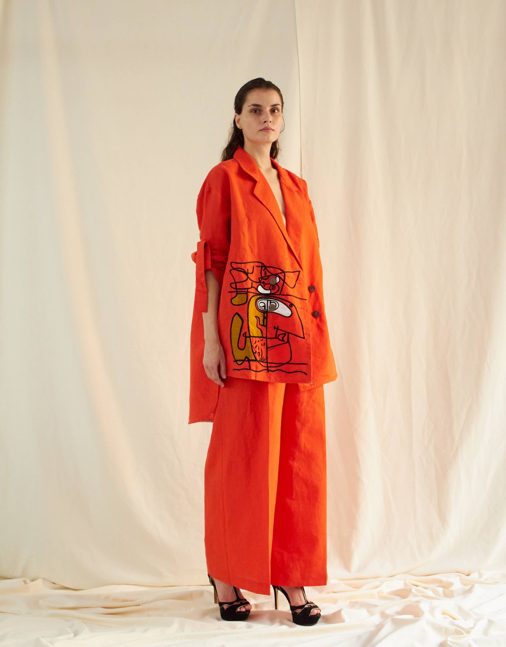 ORANGE LINEN FACE OVERSIZED CO-ORD SET