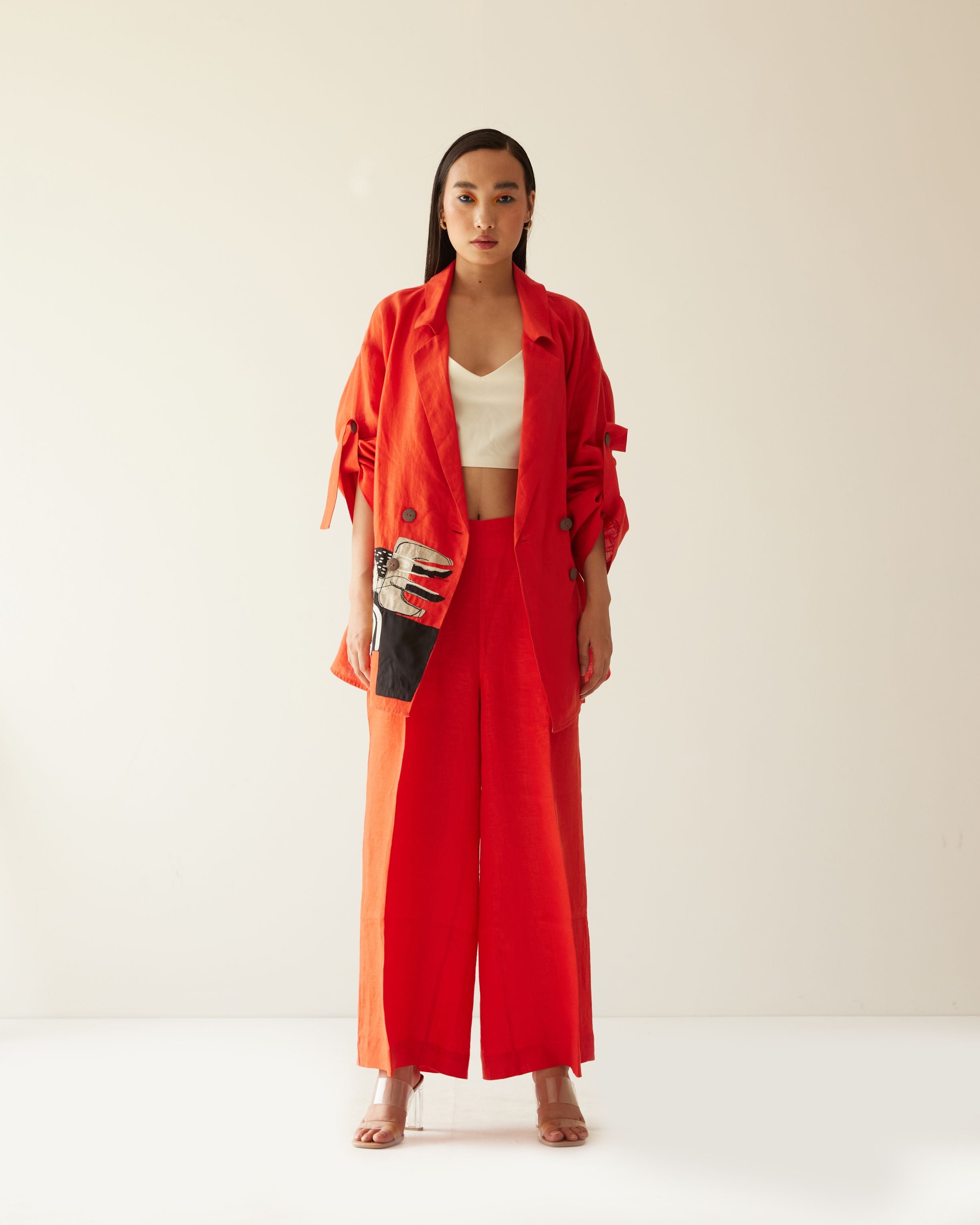 ORANGE LINEN HAND OVERSIZED CO-ORD SET