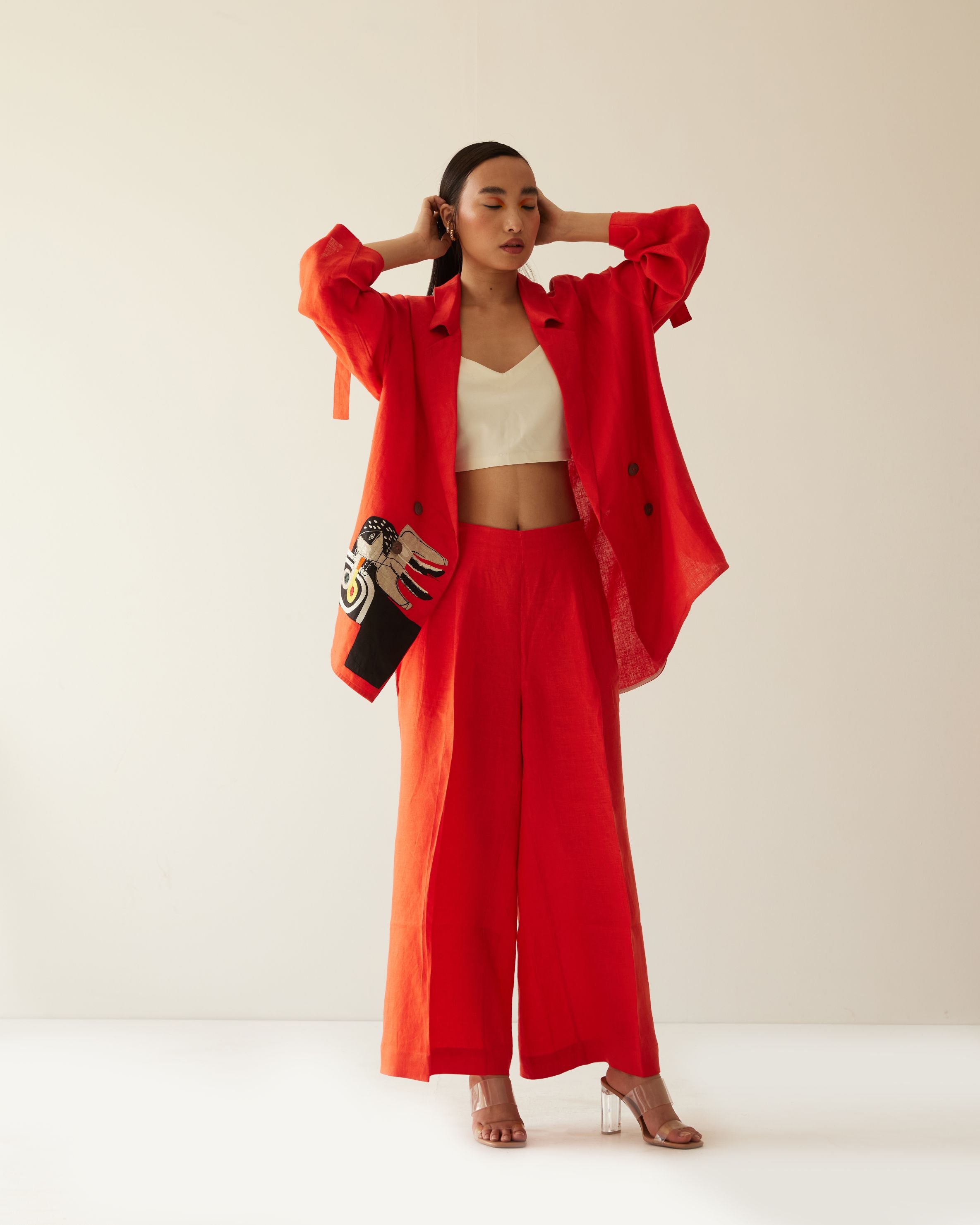 ORANGE LINEN HAND OVERSIZED CO-ORD SET