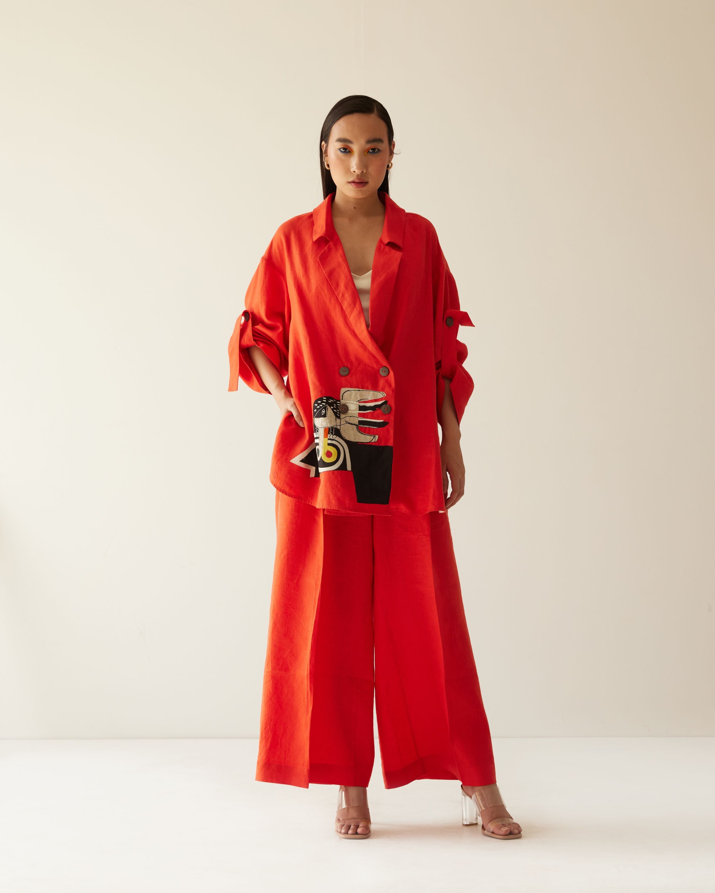 ORANGE LINEN HAND OVERSIZED CO-ORD SET