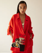 Load image into Gallery viewer, ORANGE LINEN HAND OVERSIZED CO-ORD SET
