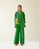 Load image into Gallery viewer, GREEN LINEN LINES OVERSIZED CO-ORD SET
