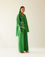 Load image into Gallery viewer, GREEN LINEN LINES OVERSIZED CO-ORD SET
