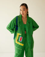 Load image into Gallery viewer, GREEN LINEN LINES OVERSIZED CO-ORD SET
