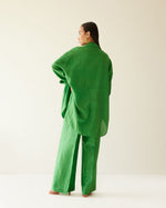 Load image into Gallery viewer, GREEN LINEN LINES OVERSIZED CO-ORD SET
