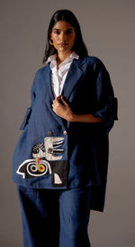 Load image into Gallery viewer, NAVY LINEN OVERSIZED JACKET CO-ORD
