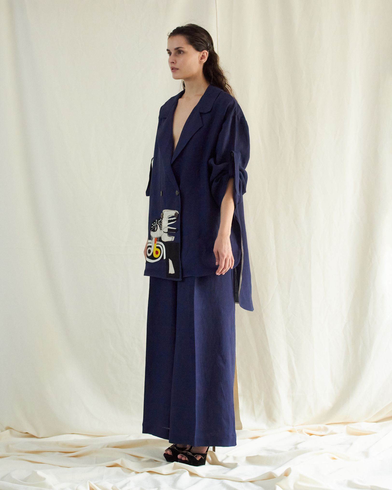 BLUE LINEN HAND OVERSIZED CO-ORD SET