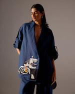 Load image into Gallery viewer, NAVY LINEN OVERSIZED JACKET CO-ORD
