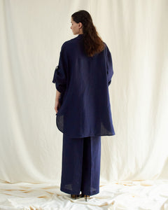 BLUE LINEN HAND OVERSIZED CO-ORD SET