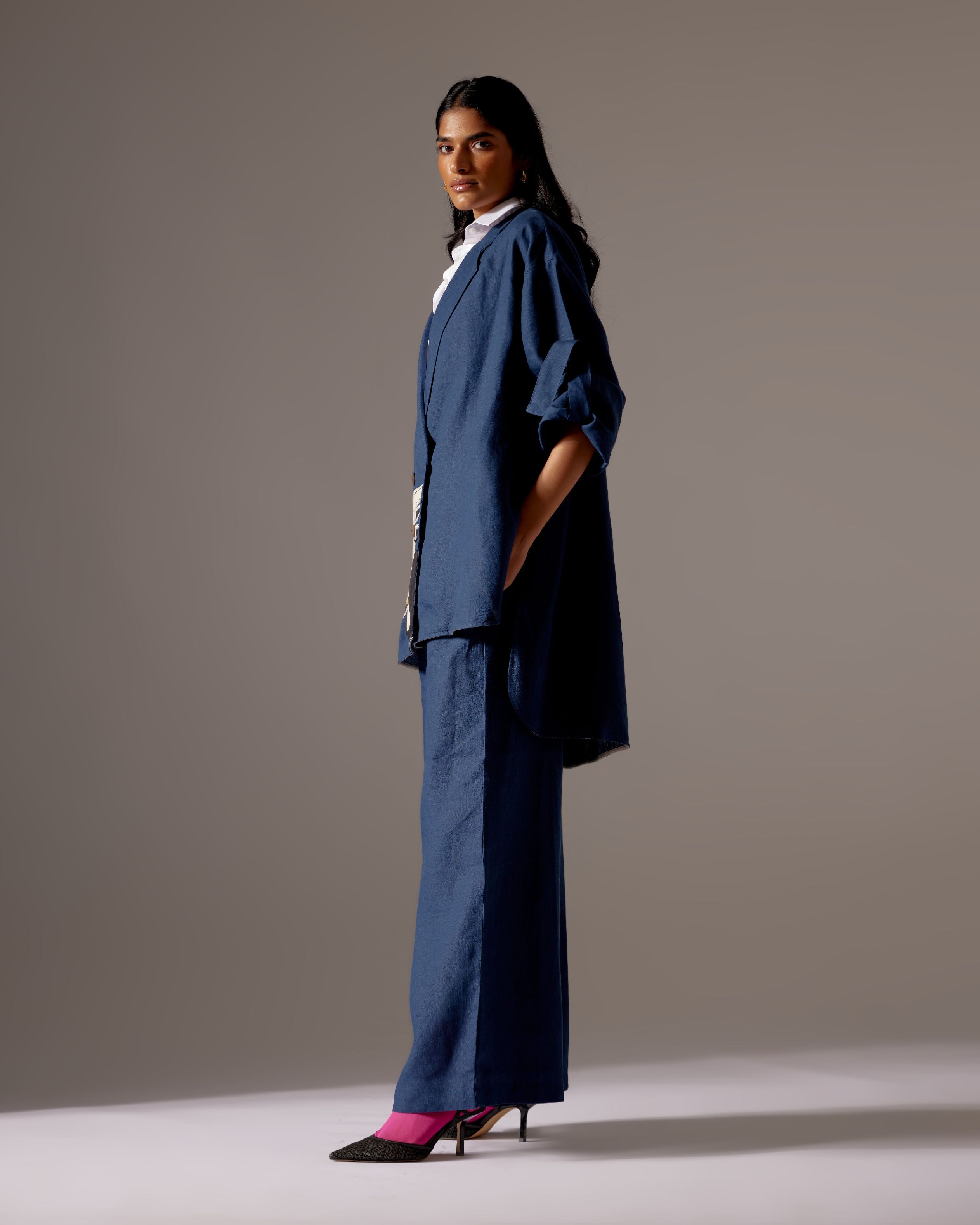 NAVY LINEN OVERSIZED JACKET CO-ORD