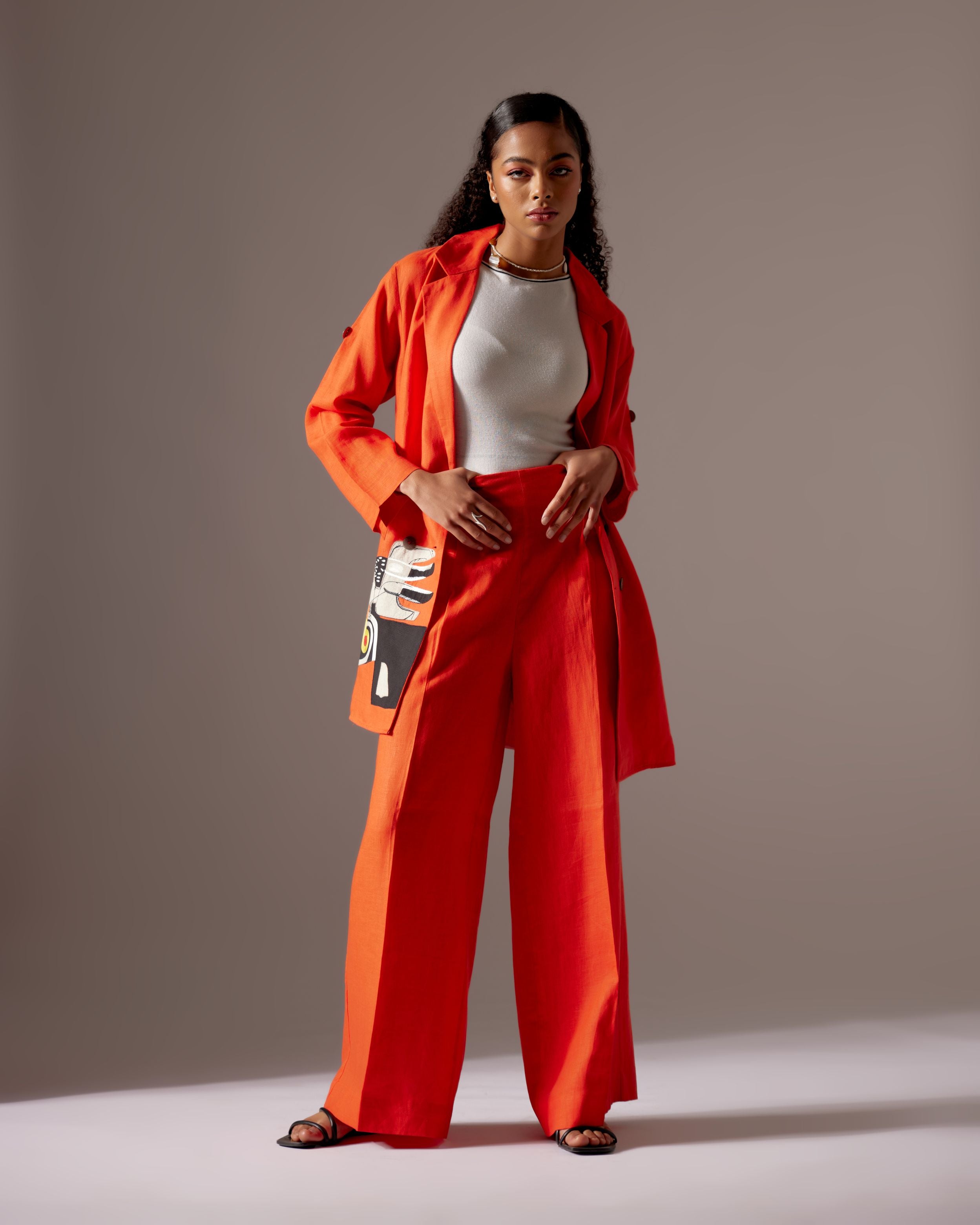 ORANGE LINEN SHIRT FIT JACKET CO-ORD