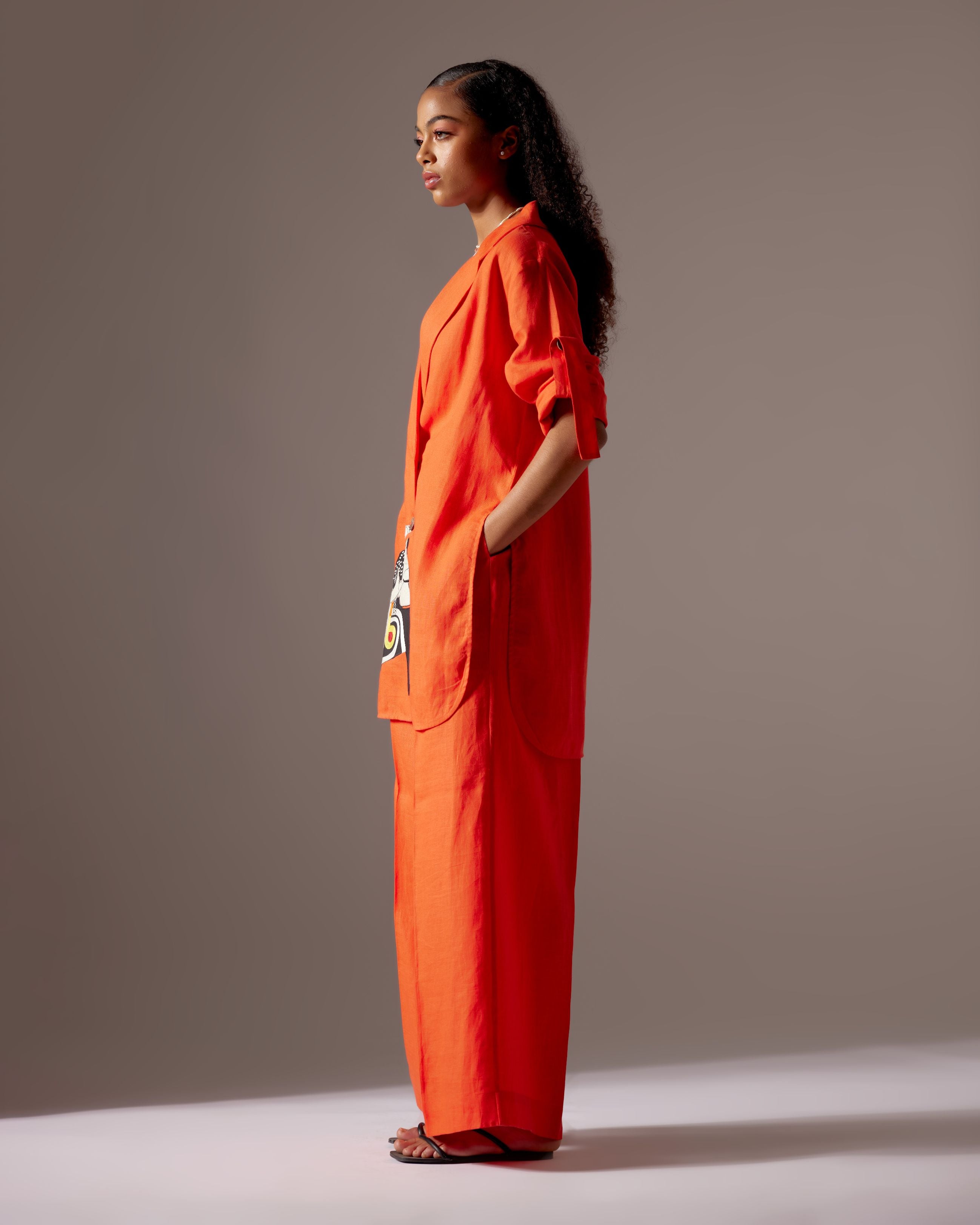 ORANGE LINEN SHIRT FIT JACKET CO-ORD