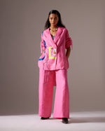 Load image into Gallery viewer, PINK LINEN LINES SHIRT FIT JACKET CO-ORD
