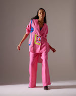 Load image into Gallery viewer, PINK LINEN LINES SHIRT FIT JACKET CO-ORD
