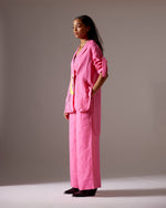 Load image into Gallery viewer, PINK LINEN LINES SHIRT FIT JACKET CO-ORD
