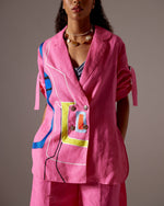 Load image into Gallery viewer, PINK LINEN LINES SHIRT FIT JACKET CO-ORD
