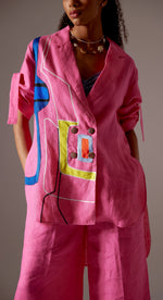 Load image into Gallery viewer, PINK LINEN LINES SHIRT FIT JACKET CO-ORD
