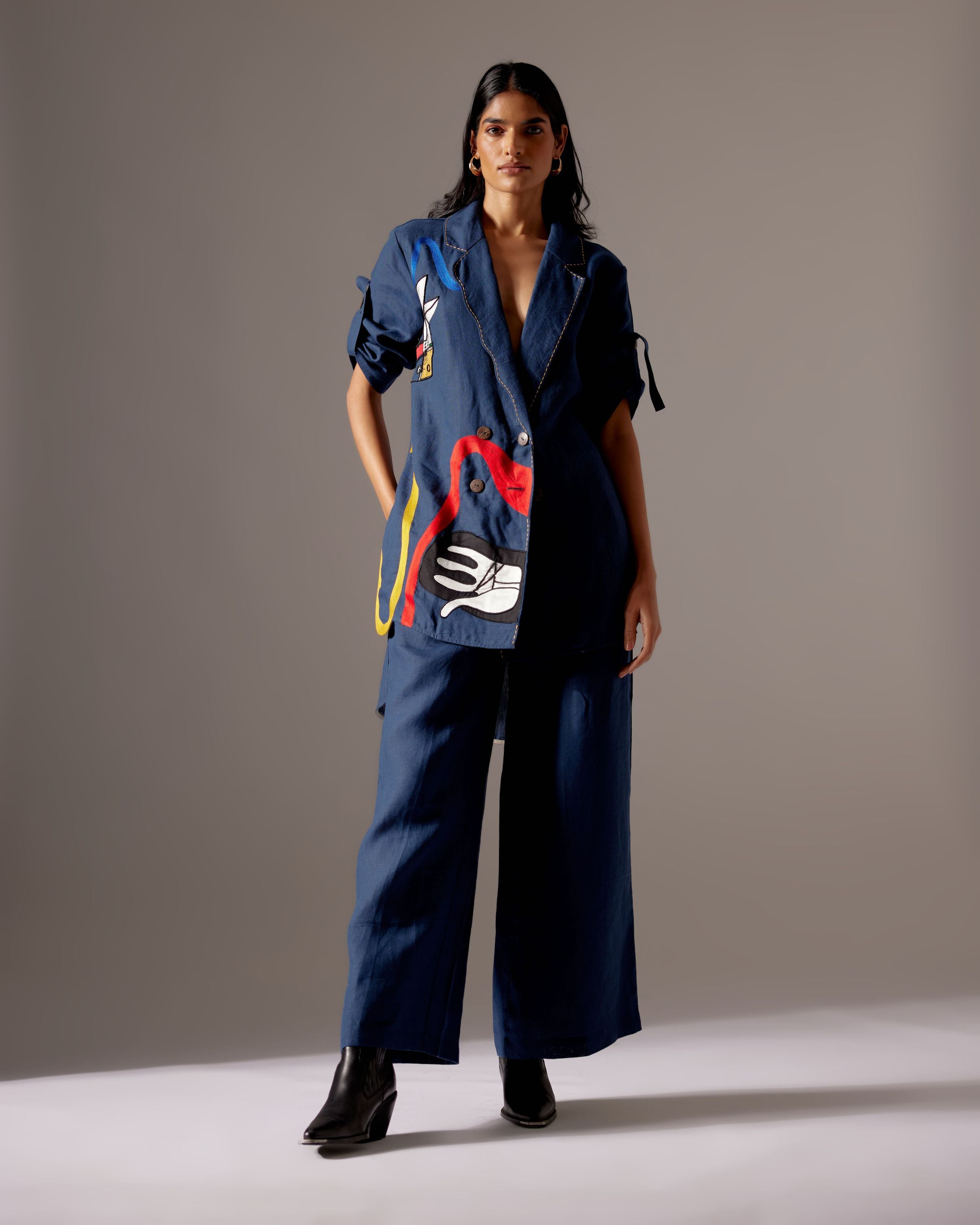 Blue Linen Hand Jacket Co-ord