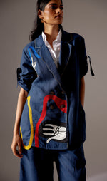 Load image into Gallery viewer, Blue Linen Hand Jacket Co-ord
