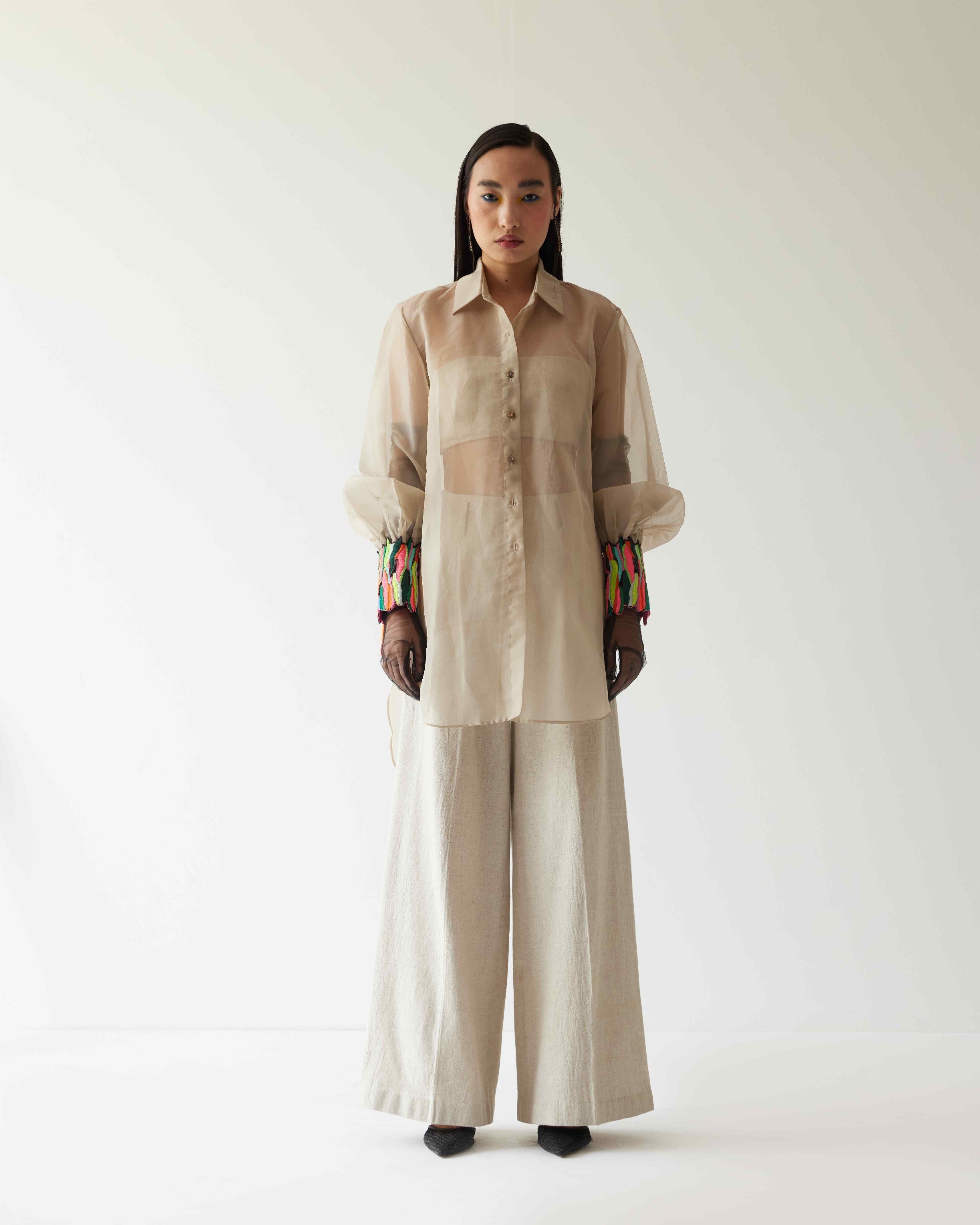 ORGANZA SHIRT WITH PAINT STAIN CUFFS