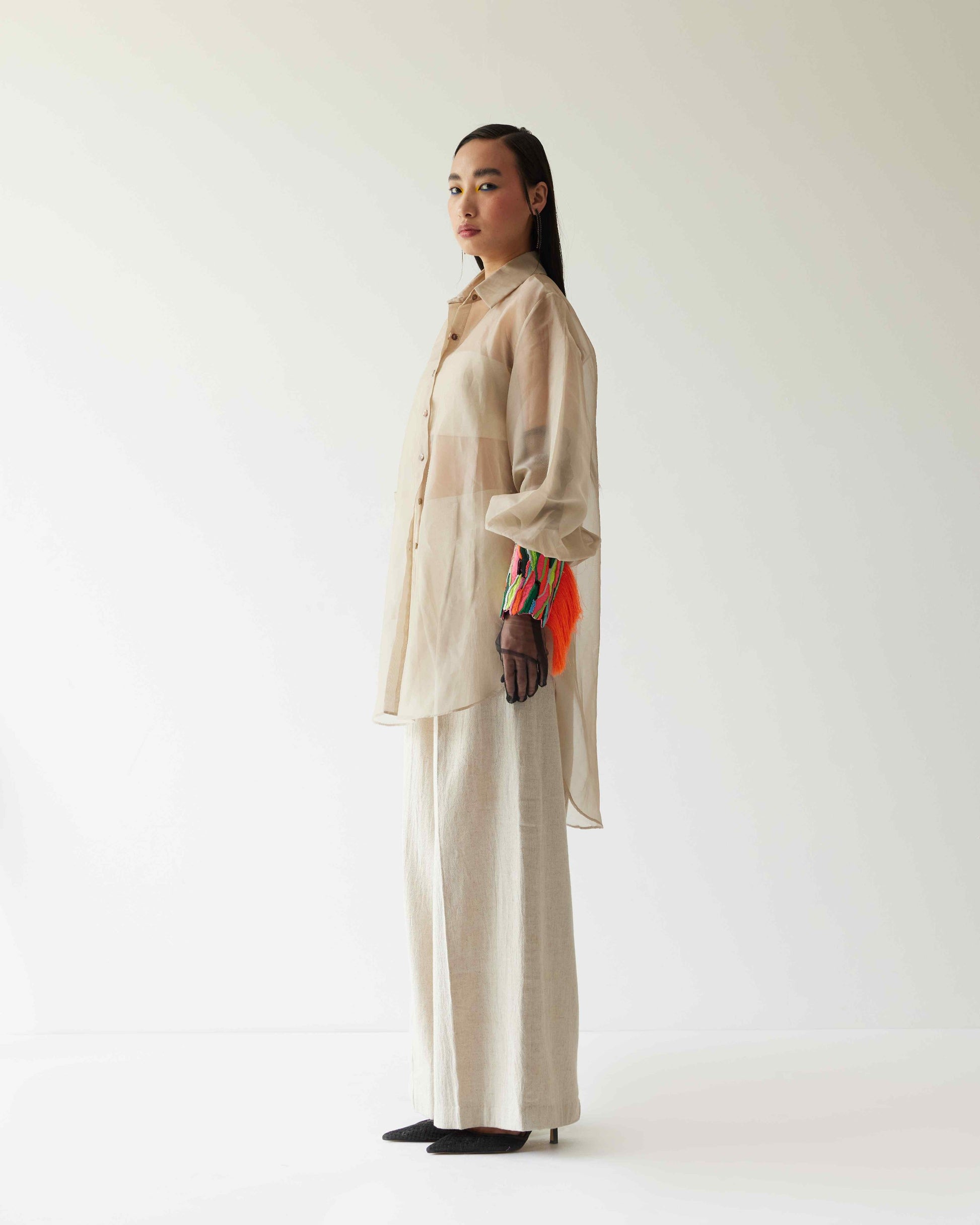 ORGANZA SHIRT WITH PAINT STAIN CUFFS
